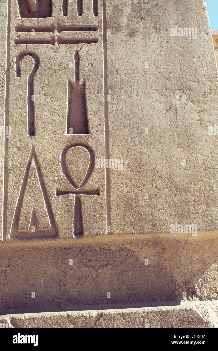Les hiéroglyphes gravés dans la pierre, Luxor, Egypte Banque D'Images