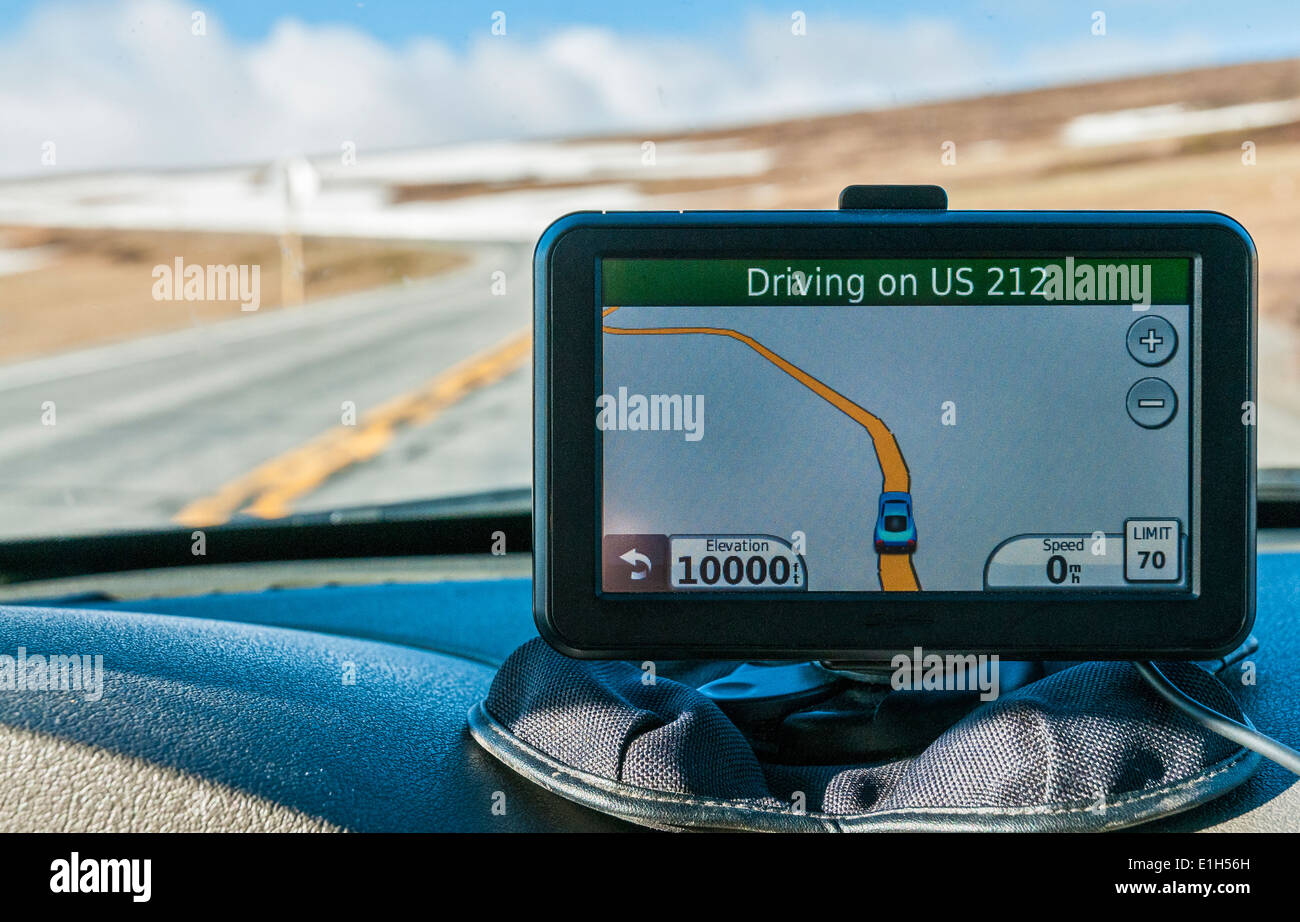 Le Wyoming, l'autoroute Beartooth près du sommet à 10000 pieds, appareil GPS Banque D'Images