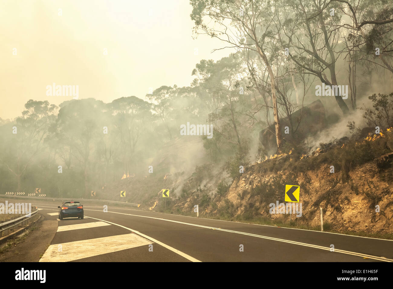Feu de brousse et l'autoroute, New South Wales, Australie Banque D'Images