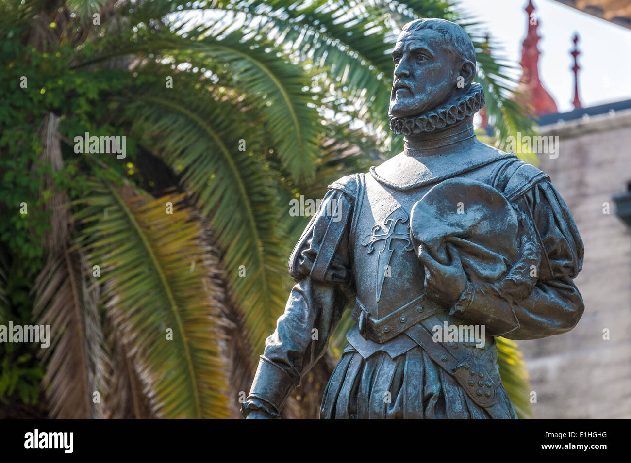 Statue de Don Pedro Menendez de Aviles qui a fondé la rue Augustine, Floride, en 1565. Banque D'Images