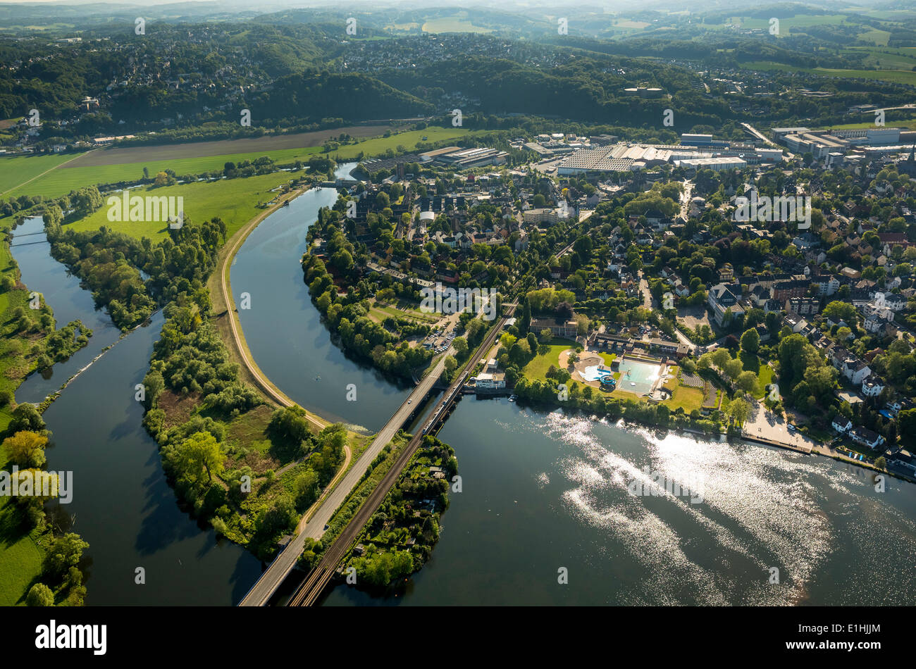Vue aérienne, Harkortbrücke, Harkortsee lac avec Obergraben, rivière Ruhr, Wetter, Ruhr, Rhénanie du Nord-Westphalie, Allemagne Banque D'Images