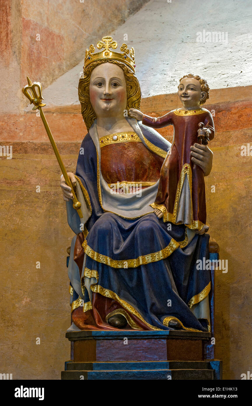 Madonna sculpture, cathédrale romane tardive de Saint Georges ou la Cathédrale de Limbourg, Limburg an der Lahn, Hesse, Allemagne Banque D'Images