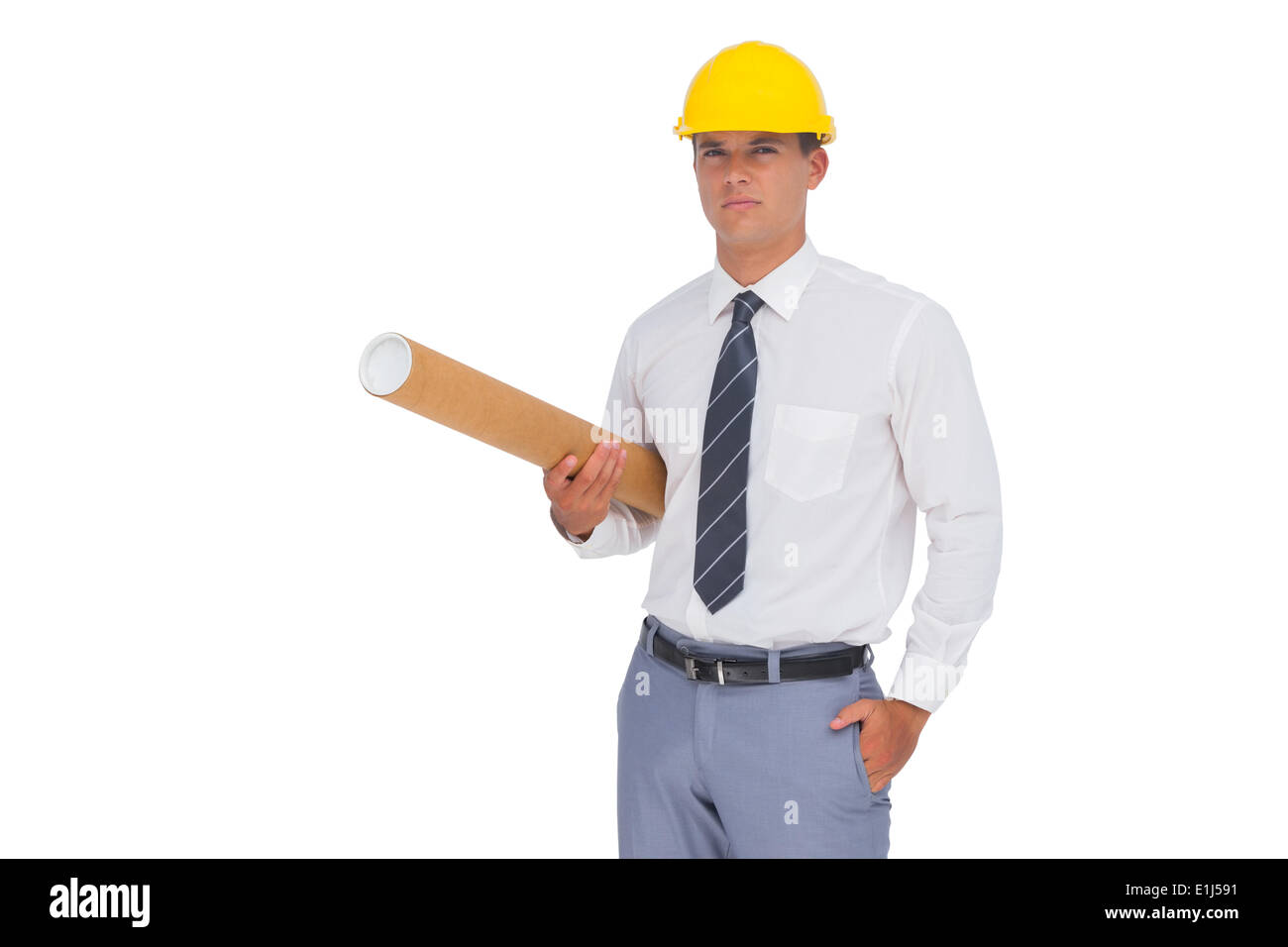 Un architecte plan enroulé Banque D'Images