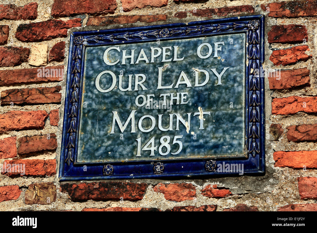 Chapelle du Mont Rouge, Kings Lynn, Plaque, Norfolk England UK Banque D'Images