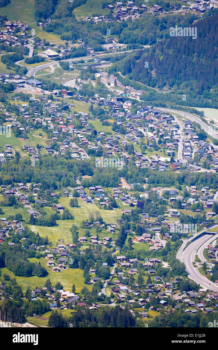 Vue aérienne sur Chamonix, France Banque D'Images