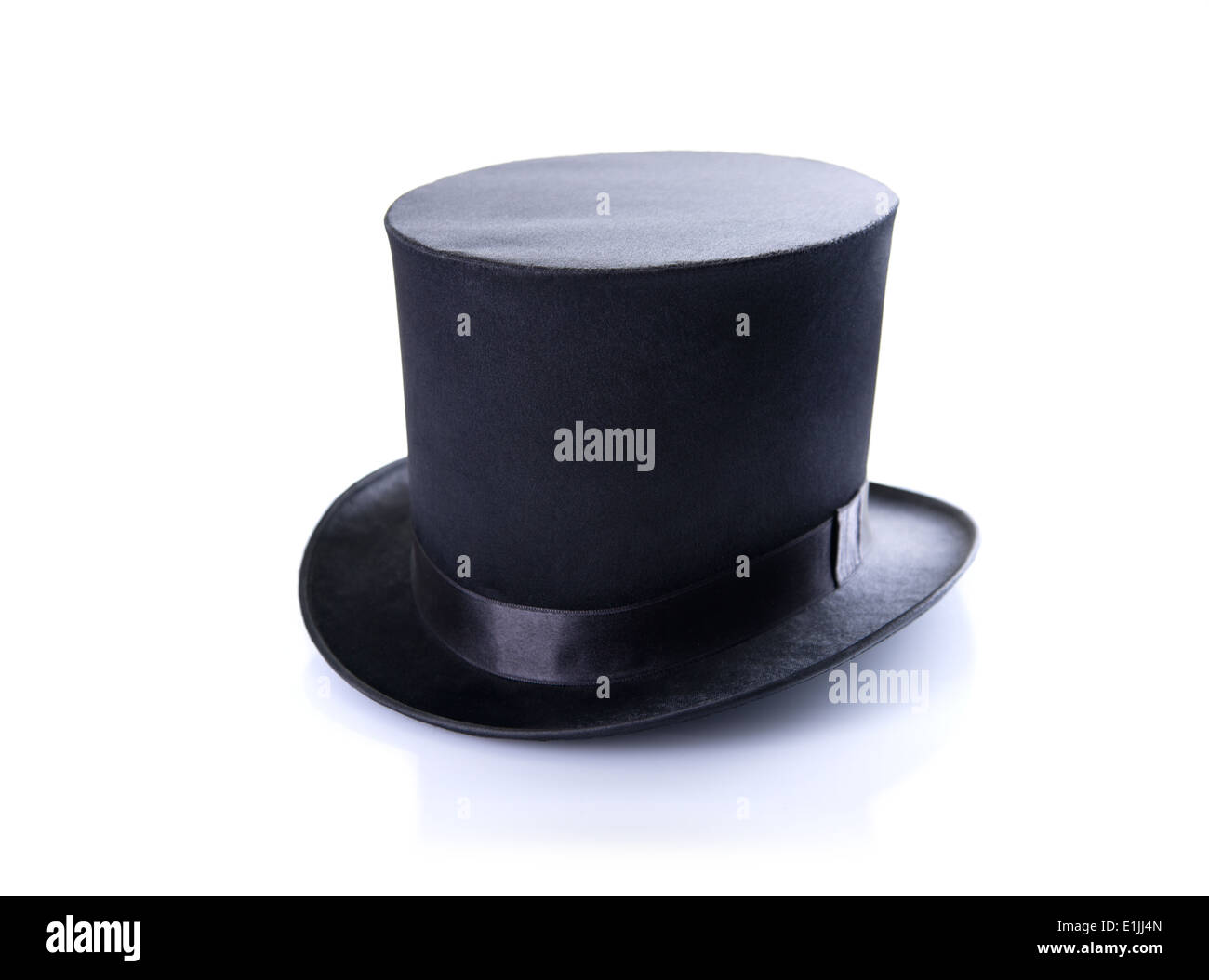Black classic top hat, isolé sur fond blanc avec l'ombre naturelle et de réflexion Banque D'Images
