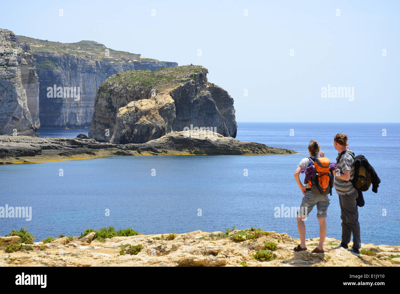 Fungus Rock, Dwejra Bay, Dwejra, Gozo (Għawdex), Comino et Gozo Gozo District, Région, République de Malte Banque D'Images