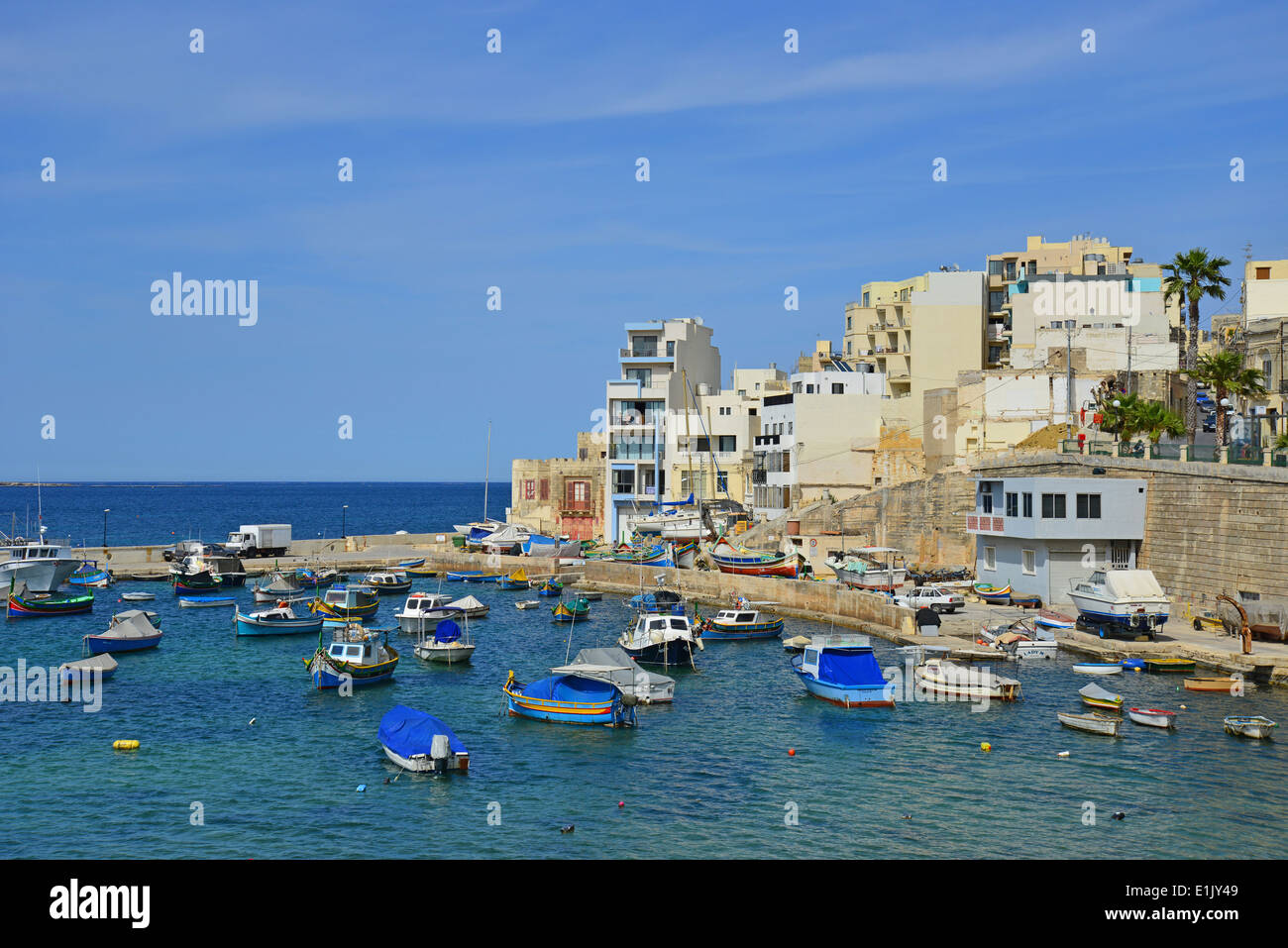 Vue sur le port, Ghan Rasul, Saint Paul's Bay (San Pawl), District Nord, Malte Majjistral Région, République de Malte Banque D'Images