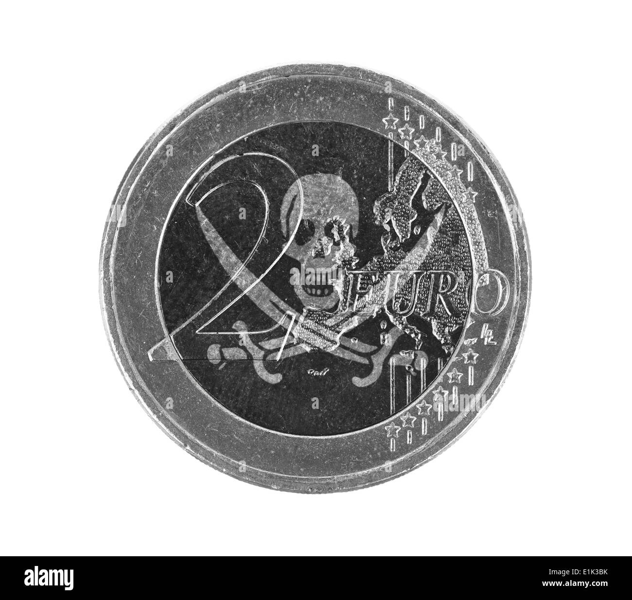 Pièce en Euro, 2 euro, isolé sur blanc, drapeau de Pirate Banque D'Images