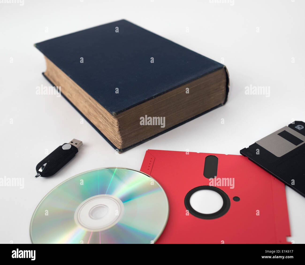 Développement de la technologie de stockage de données : USB flash drive lecteur 15 ans 3 pouces et 30 ans 5 pouces disquettes 100 ans Banque D'Images