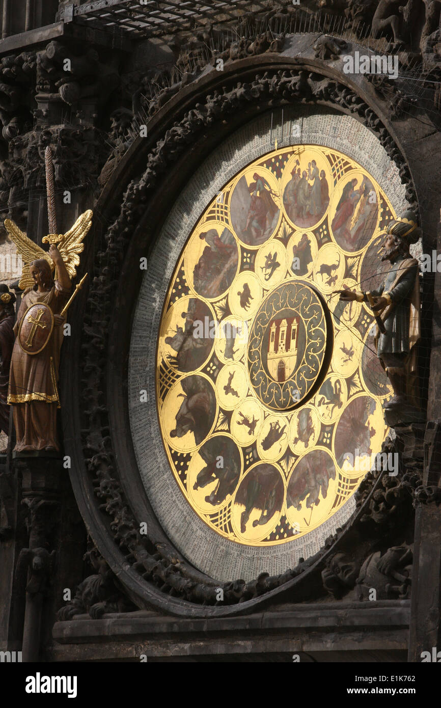 Ancien hôtel de ville de Prague horloge astronomique. 16e siècle. Banque D'Images