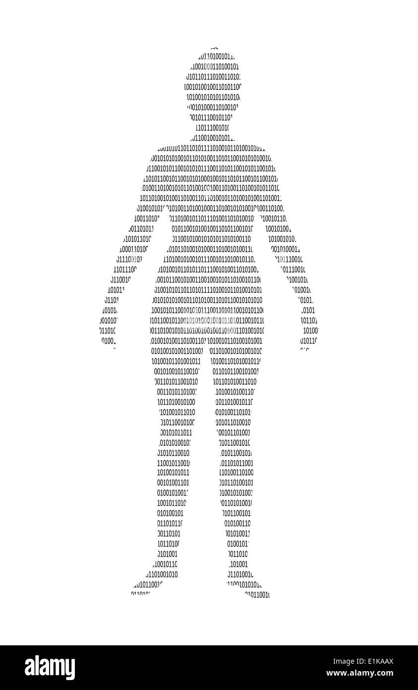 L'oeuvre de l'ordinateur d'un humain avec un code binaire. Banque D'Images