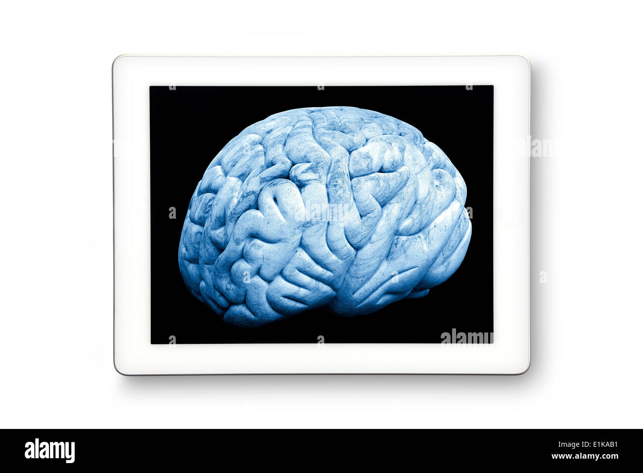 L'oeuvre de l'ordinateur d'un cerveau humain sur une tablette numérique. Banque D'Images