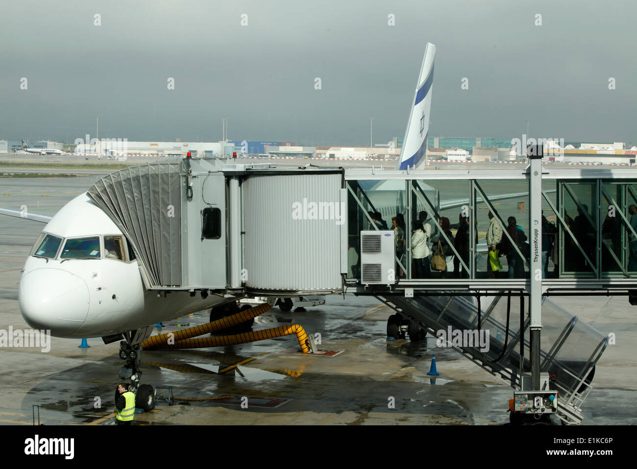L'embarquement d'avion d'El Al à Barcelone Banque D'Images