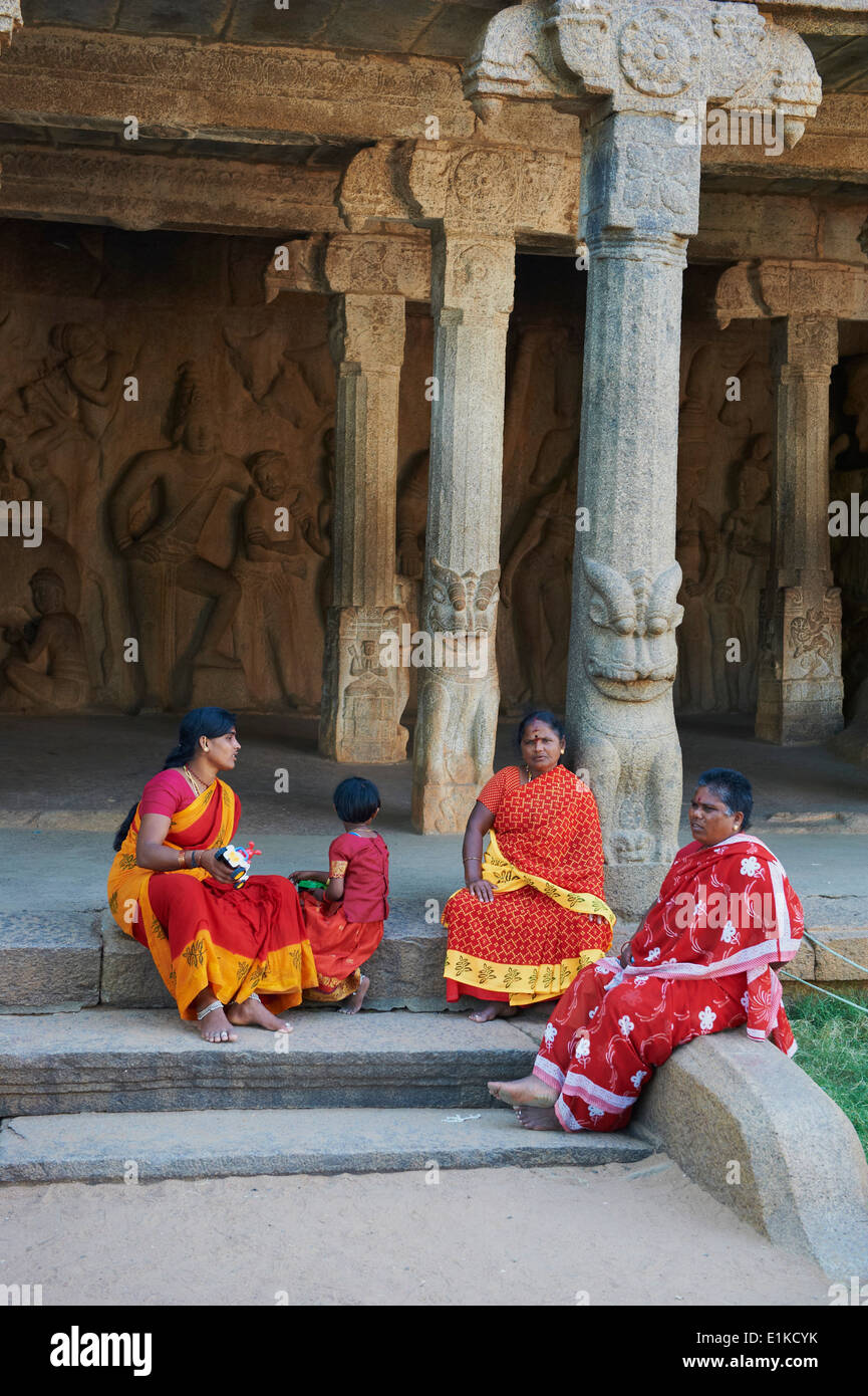 L'Inde, le Tamil Nadu, Mamallapuram ou Mahabalipuram, Krishna Mandapa, Unesco world heritage Banque D'Images
