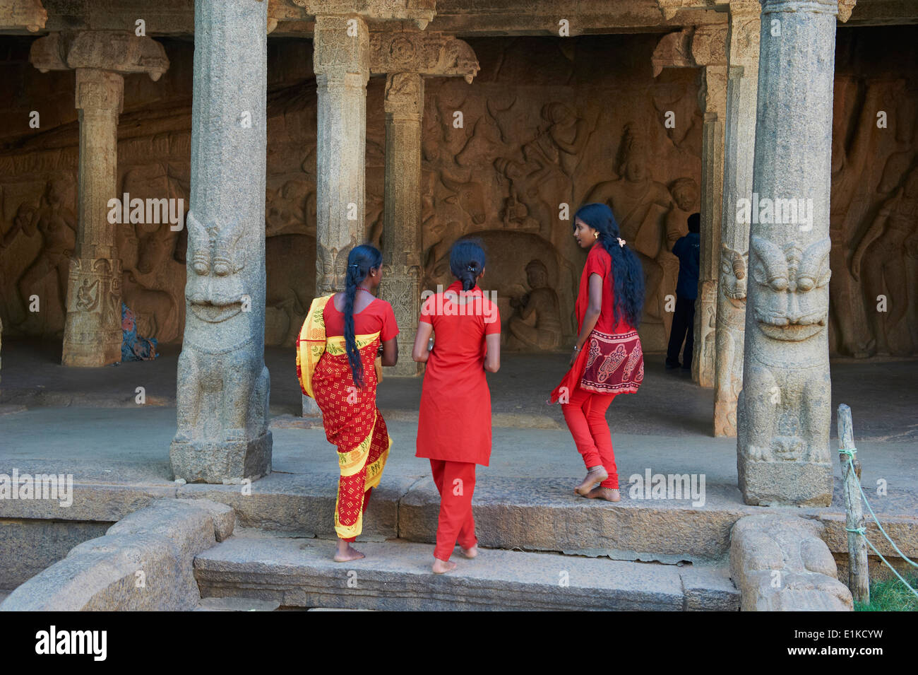 L'Inde, le Tamil Nadu, Mamallapuram ou Mahabalipuram, Krishna Mandapa, Unesco world heritage Banque D'Images