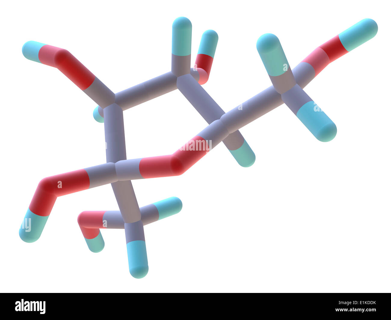 Le fructose sucre de fruit modèle moléculaire présent dans de nombreuses plantes Les atomes sont représentés comme des tiges et sont codés par couleur : carbone (gris) Banque D'Images
