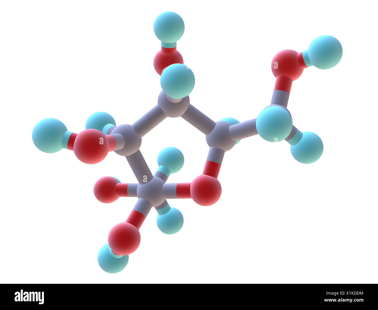 Le fructose sucre de fruit modèle moléculaire présent dans de nombreuses plantes Les atomes sont représentés comme des sphères et sont codés par couleur : carbone (gris) Banque D'Images