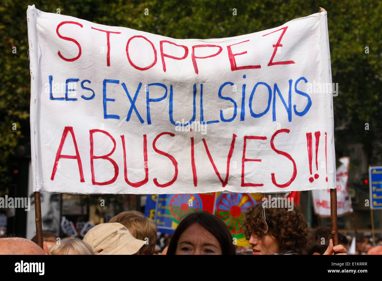 Manifestation contre les expulsions de Roms illégaux Banque D'Images