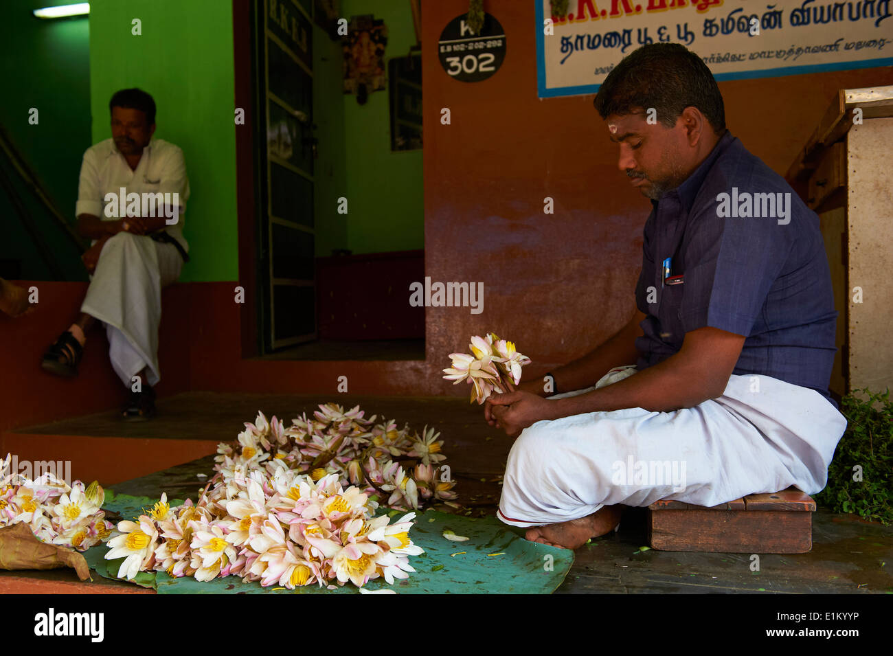 L'Inde, le Tamil Nadu, Madurai, marché aux fleurs Banque D'Images