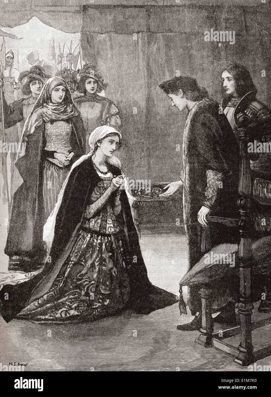 Dame Catherine Gordon fait prisonnier et amené devant Henry VII à St Michaels Mount, Cornwall, Angleterre. Banque D'Images