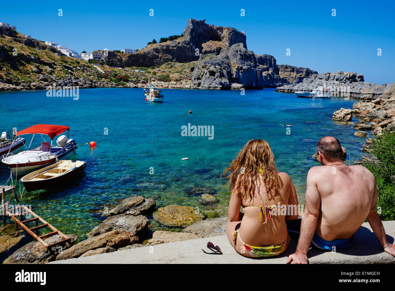 La Grèce, l'archipel du Dodécanèse, l'île de Rhodes, Lindos, St. Paul beach Banque D'Images