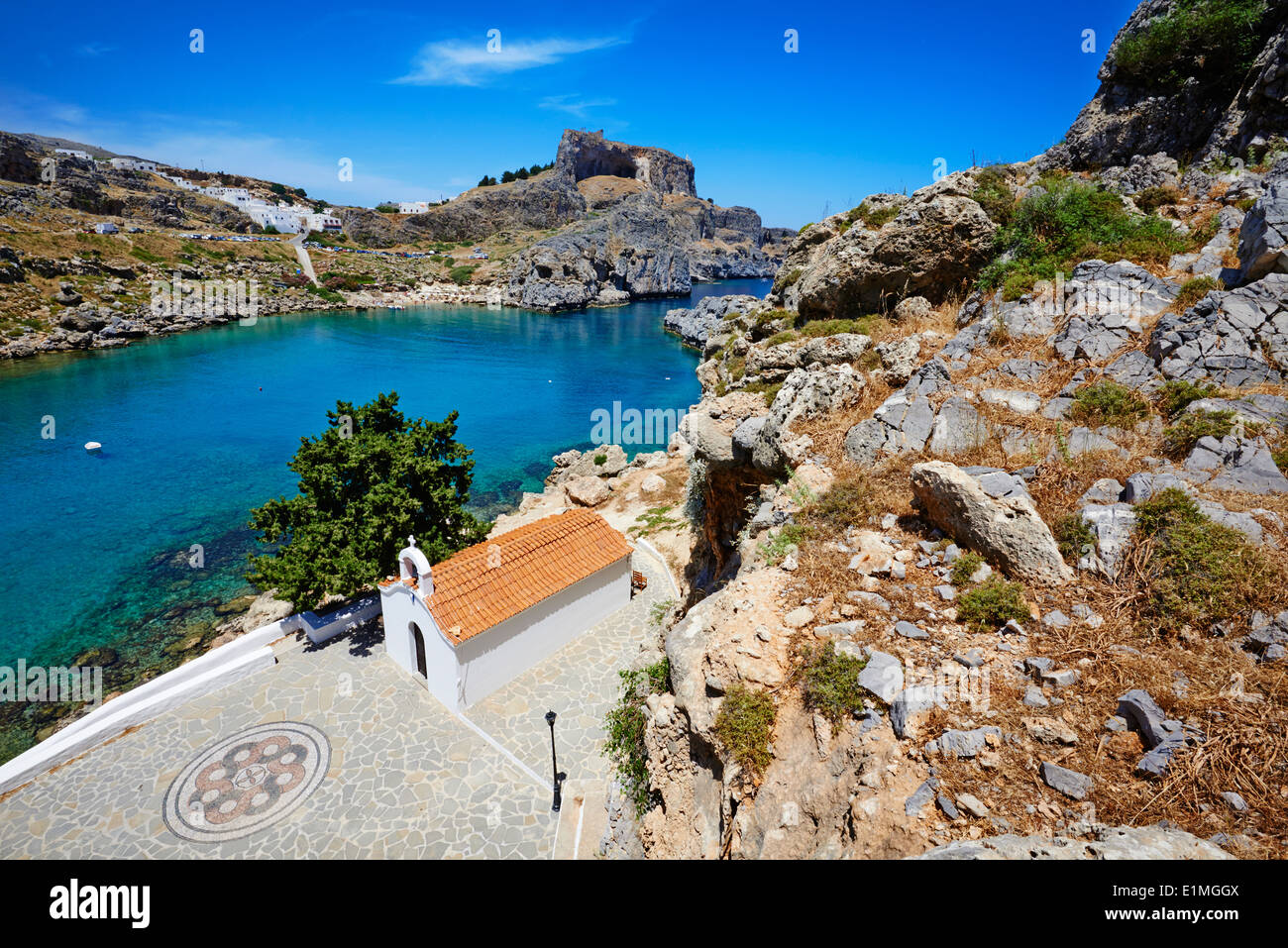 La Grèce, l'archipel du Dodécanèse, l'île de Rhodes, Lindos, St. Paul beach Banque D'Images