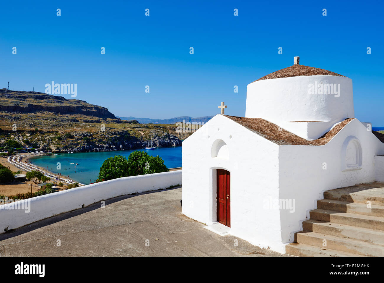 La Grèce, l'archipel du Dodécanèse, Rhodes island, plage de Lindos Banque D'Images