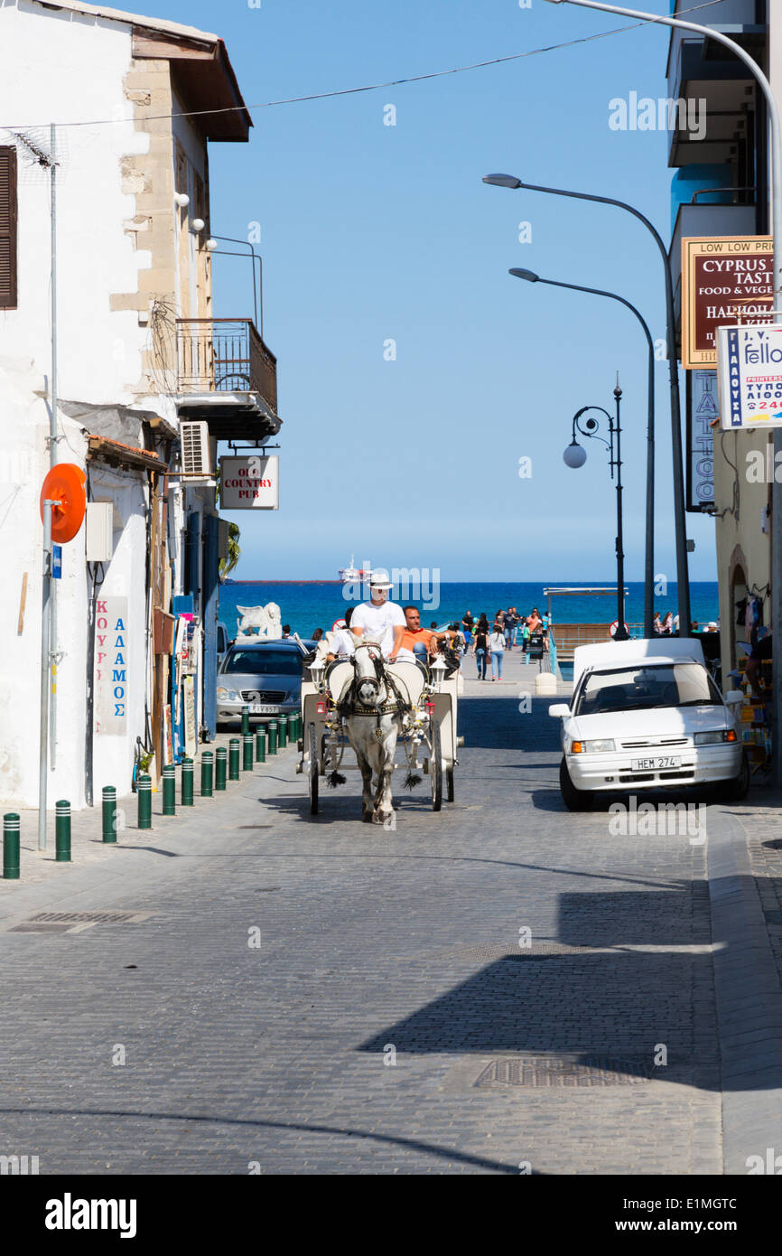 Cheval de tourisme et panier ride, Larnaca, Chypre Banque D'Images