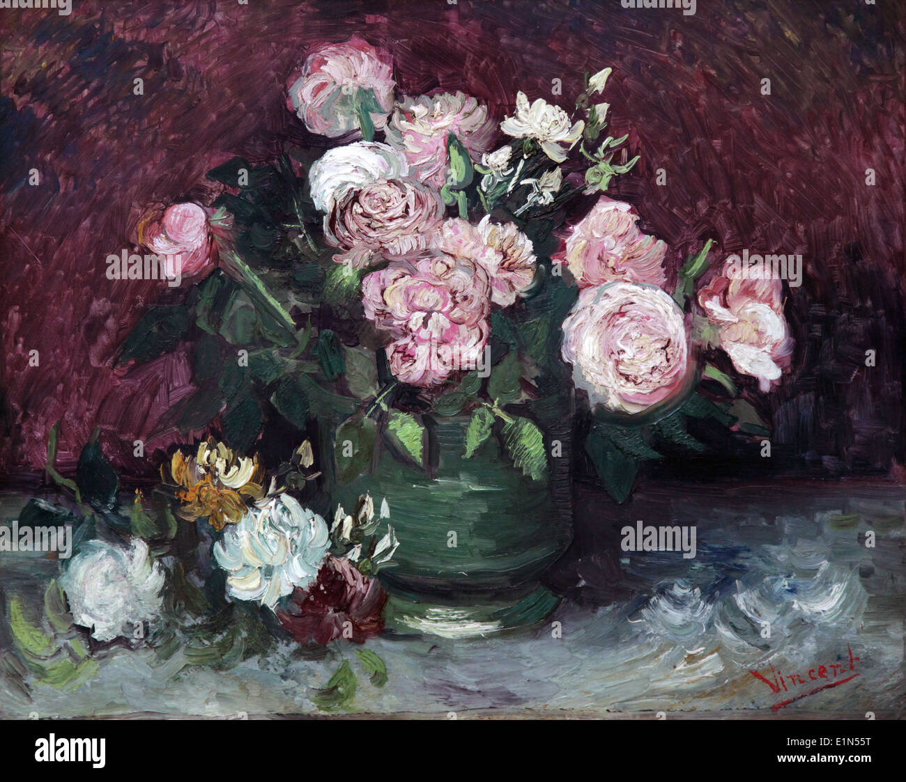 Roses et pivoines.juin (1886) peinture de maître de Vincent van Gogh.(1853-1890) Banque D'Images