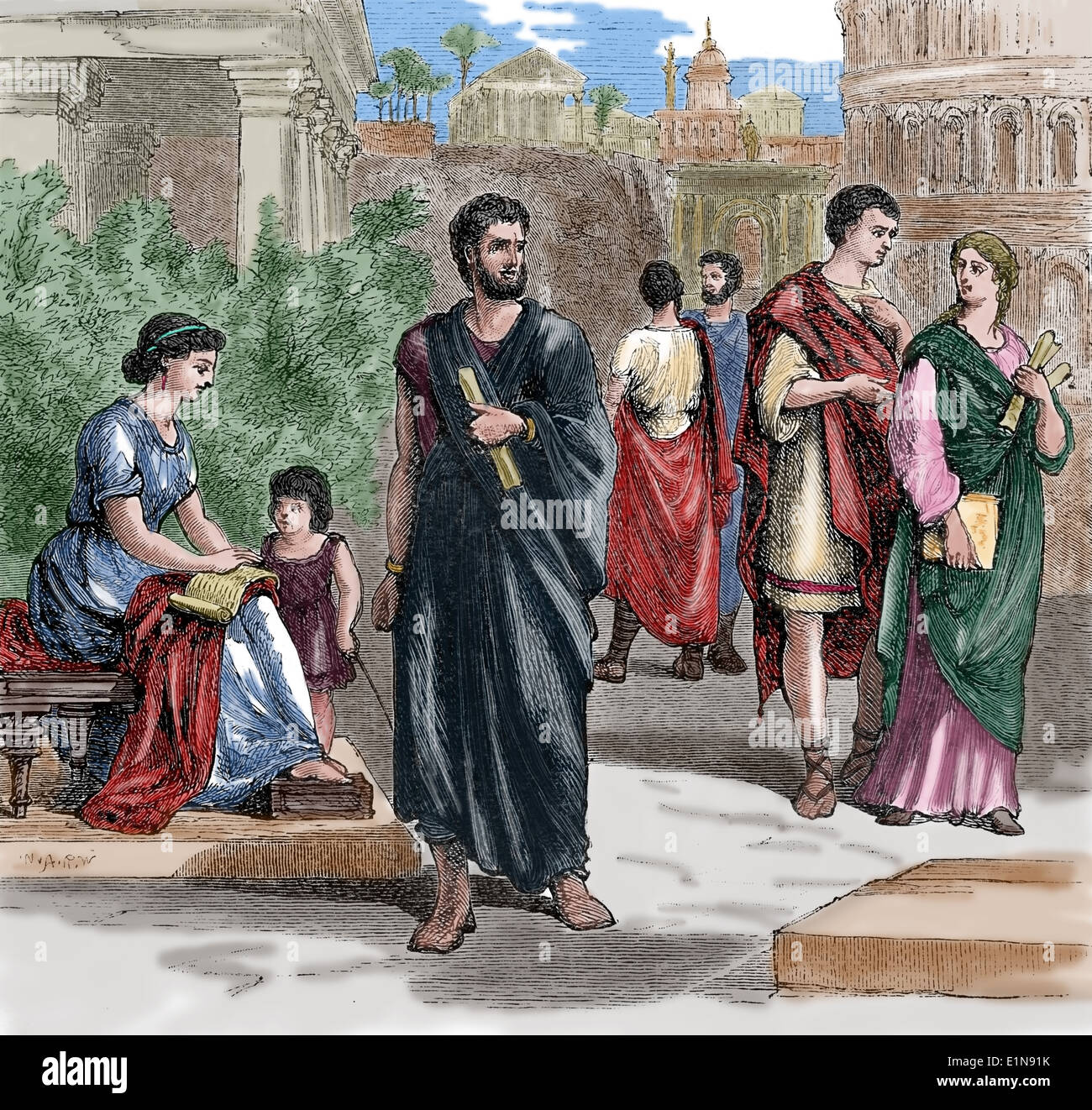 La société. La Rome antique. Augustuan romains de l'âge. Gravure, 1882. Banque D'Images