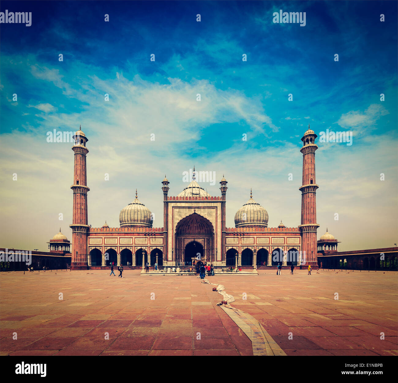 Retro Vintage style hipster image voyage d'Jama Masjid - plus grand mosquée musulmane en Inde. Delhi, Inde Banque D'Images
