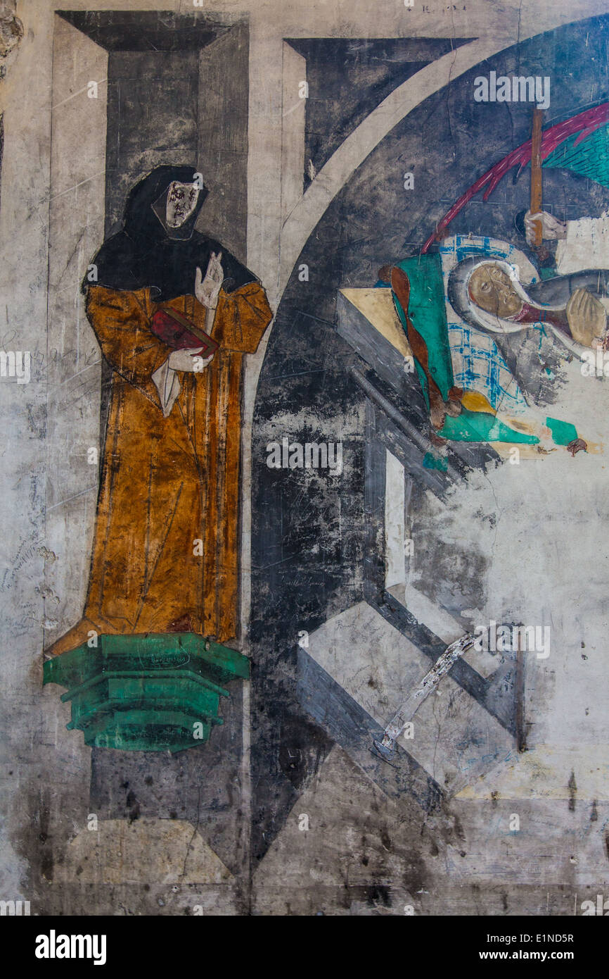 Peintures murales historiques à partir de 1451 dans la basilique de Valère, Sion, Suisse Banque D'Images