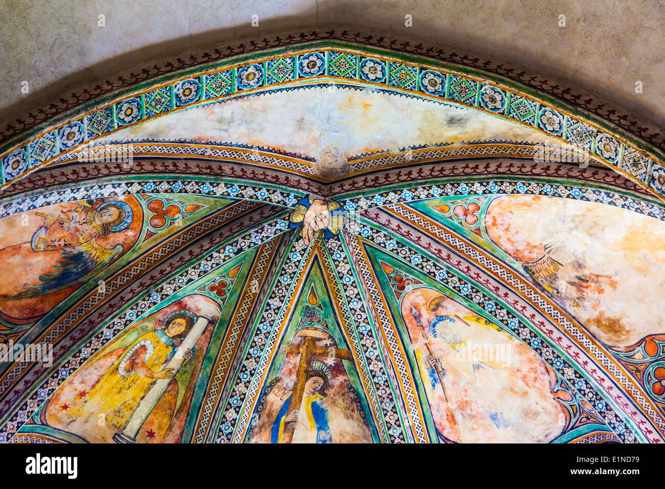Détail de la voûte peinte de la basilique de Valère à Sion, Suisse Banque D'Images
