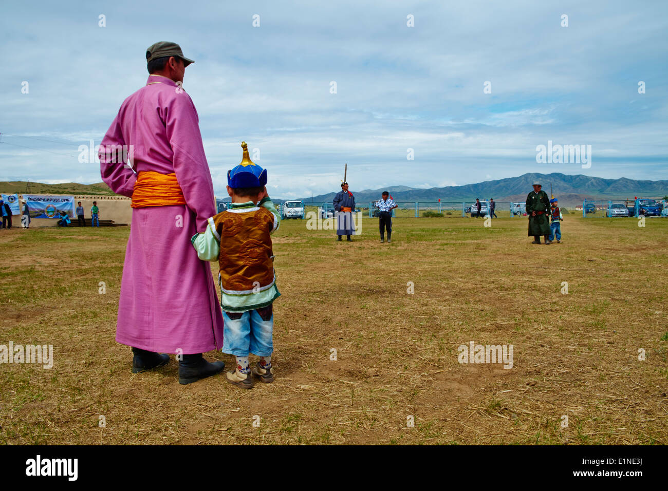 La Mongolie, province, Ondorshireet Övörkhangaï, spectateur au festival Naadam Banque D'Images