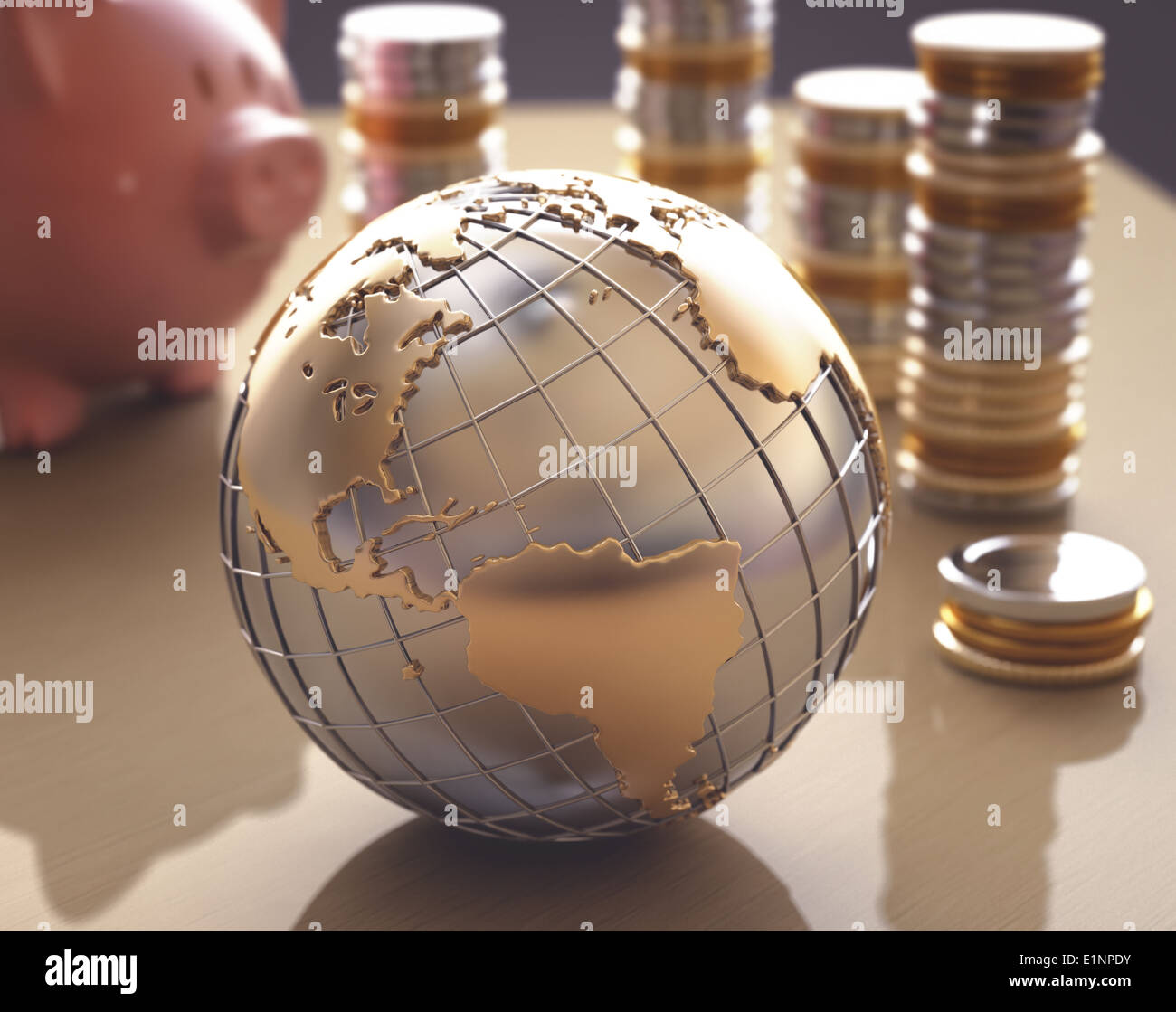 La planète Terre fait ​​Of l'or et l'argent sur un concept du monde de l'entreprise. Banque D'Images