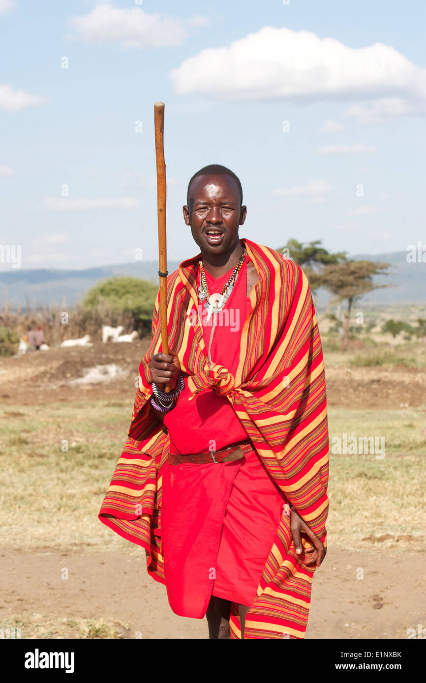 Le Masai tribu primitive à Masai Mara, Kenya, Afrique du Sud Banque D'Images