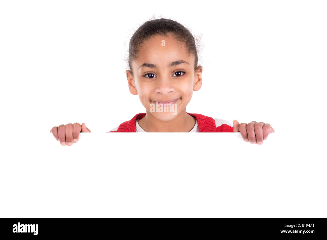 Jeune fille posant avec un tableau blanc Banque D'Images