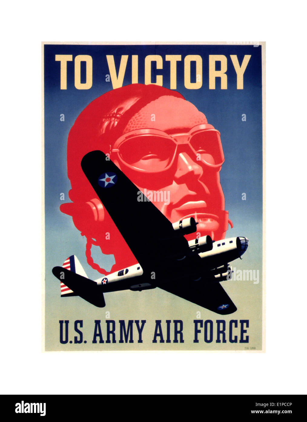 Affiche de propagande américaine WW2 avec pilote et Flying Fortress bombardiers Banque D'Images