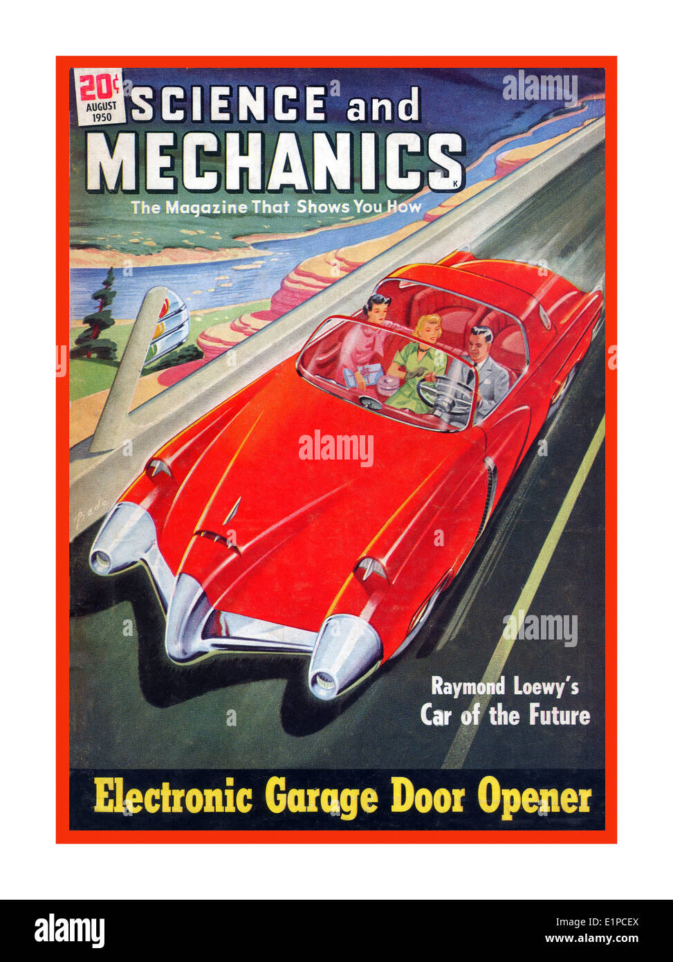 1950 voiture américaine revue Science et la mécanique avec la voiture du futur concept Banque D'Images