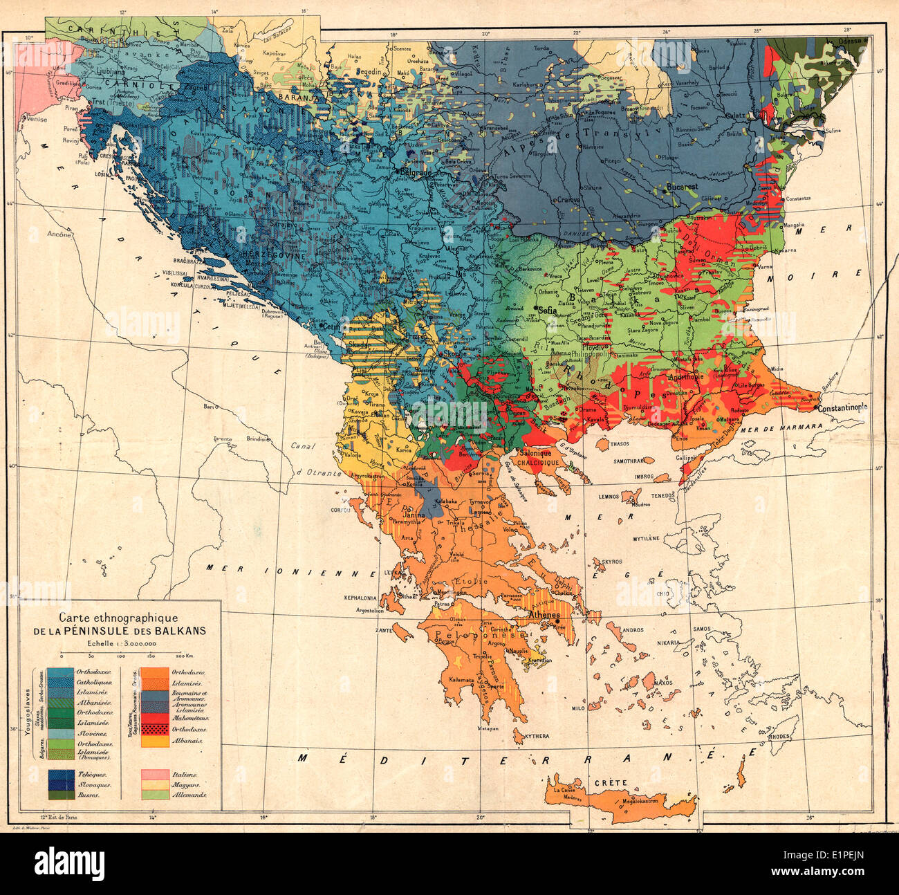 Carte ethnographique de la Péninsule des Balkans carte ethnographique de la péninsule des Balkans, Jovan Cvijić 1918 Banque D'Images