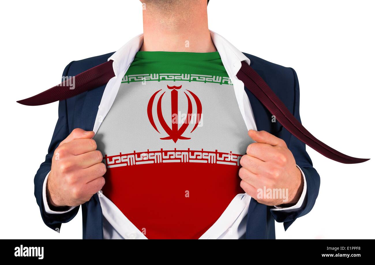 L'ouverture d'affaires chemise pour révéler l'Iran d'un drapeau Banque D'Images