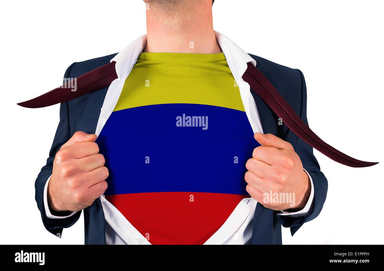 L'ouverture d'affaires chemise pour révéler drapeau colombie Banque D'Images