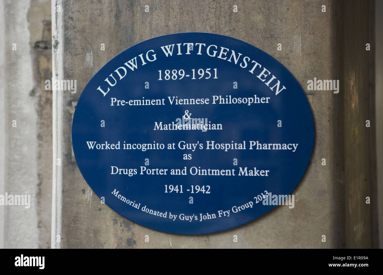 Ludwig Wittgenstein a travaillé incognito à Guy's Hospital Pharmacy Banque D'Images