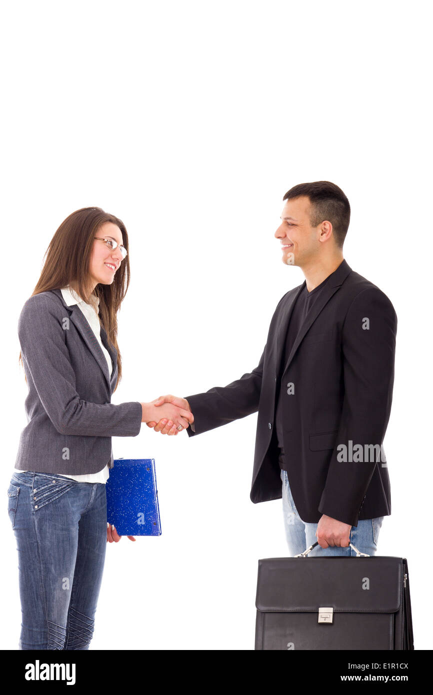 Business handshake entre deux jeunes gens qui réussissent smiling Banque D'Images