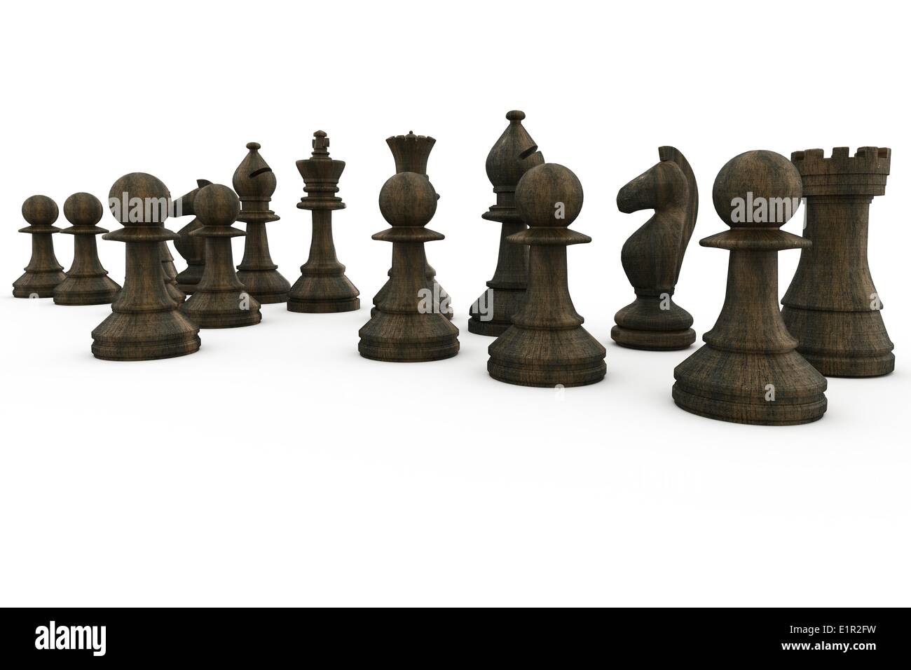 Pièces des échecs en bois noir debout Banque D'Images