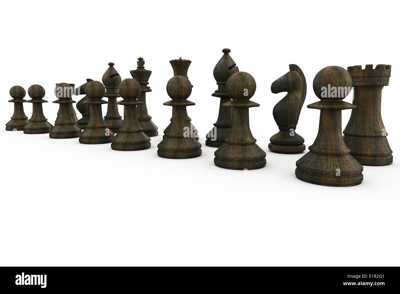 Pièces des échecs en bois noir debout Banque D'Images