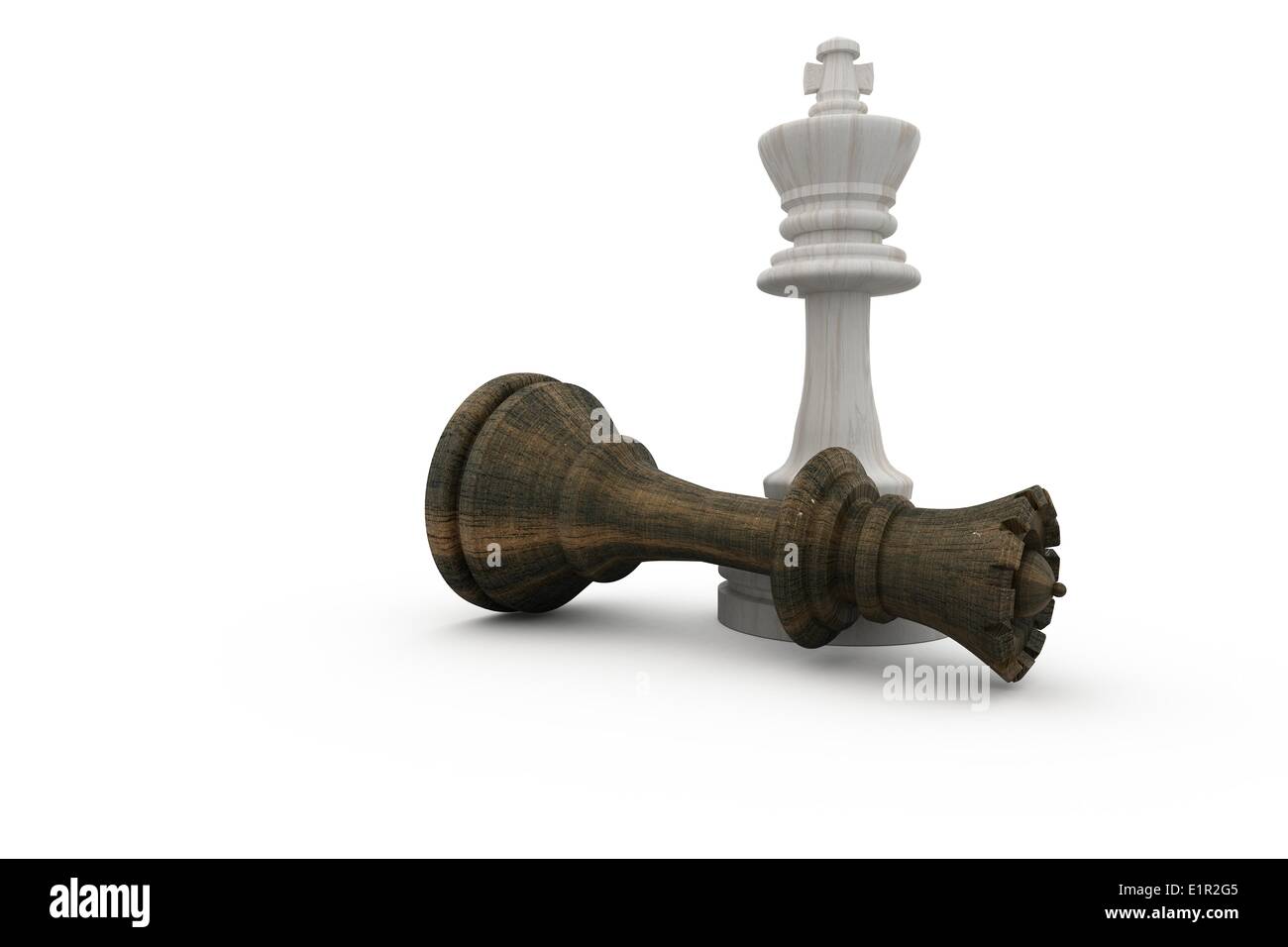 Roi blanc debout au-dessus de la reine noire tombée Banque D'Images