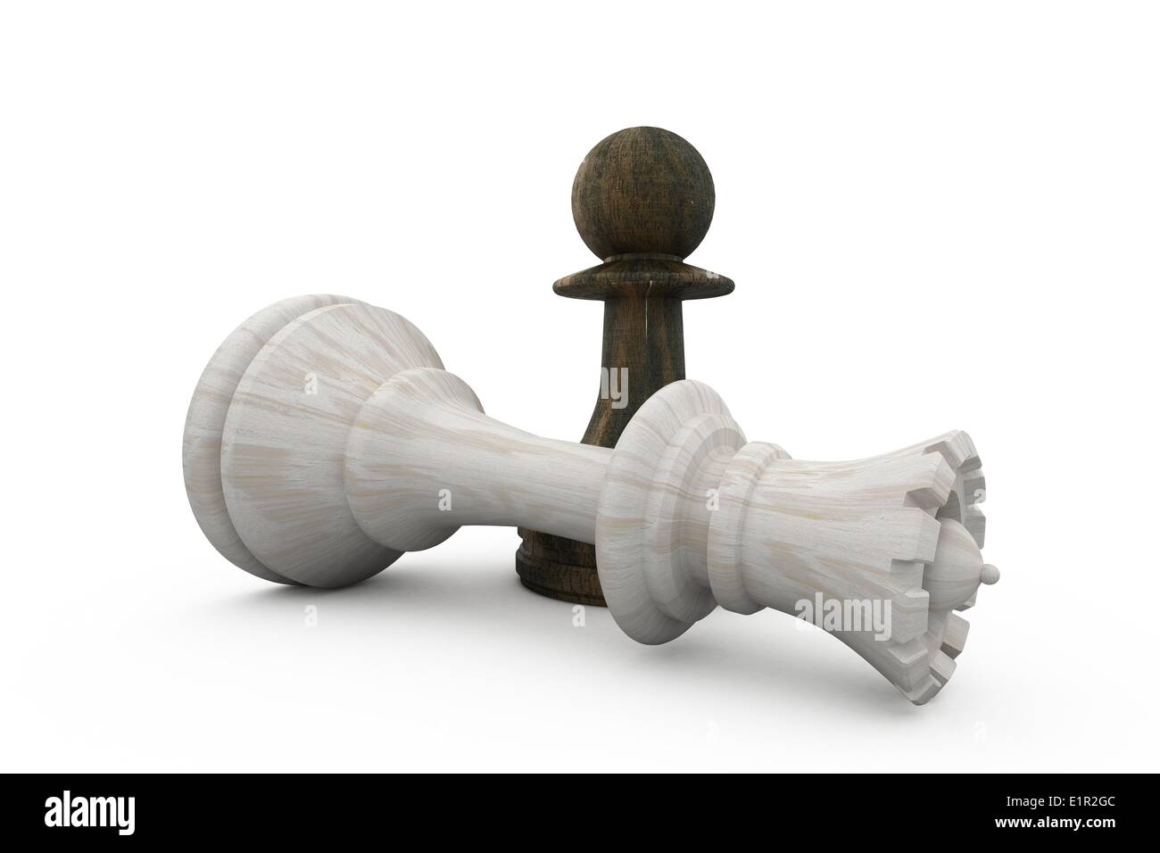 Pion Noir debout sur tombé roi blanc Banque D'Images