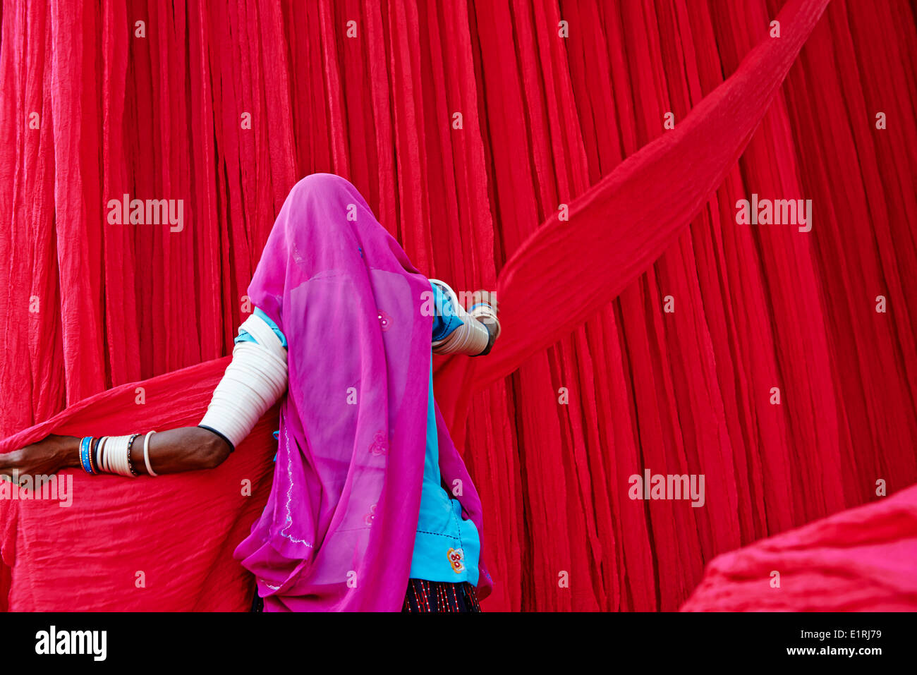 L'Inde, Rajasthan, sari garment factory Banque D'Images